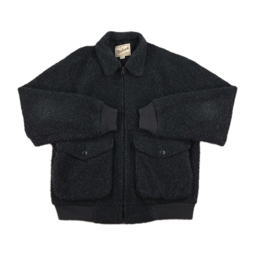 Vintage Woolrich Bomber Jacket Mens Large Fleece Sherpa Deep Pile Black